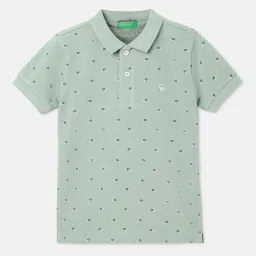 United Colors of Benetton Kids Mint Green Printed Polo T-Shirt image 1