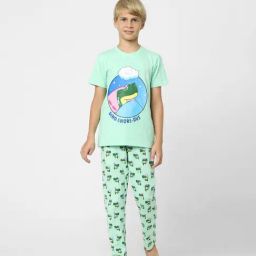 Jack & Jones Junior Light Green Printed T-Shirt with Pyjamas-picture-2