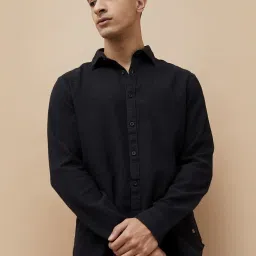 Fame Forever By Lifestyle Black Regular Fit Texture Shirt image 1