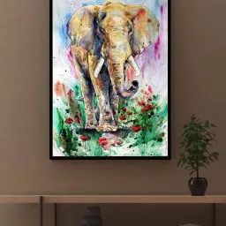 Art Street Elephant Printed Multicolor Engineered Wood Wall Art image 1