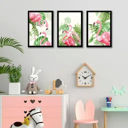 Art Street Flamingo Printed Pink Engineered Wood Wall Art (Set of 3) image 1