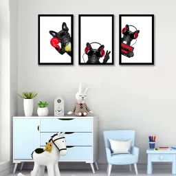 Art Street Rocking Dog Printed Black Engineered Wood Wall Art (Set of 3) image 1