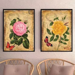 Art Street Rose Printed Brown Engineered Wood Wall Art (Set of 2) image 1