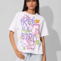 The Souled Store White Cotton Printed T-Shirt image 1