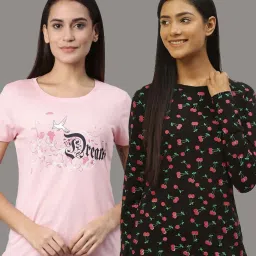 Kryptic Black & Pink Cotton Printed Lounge T-Shirt - Pack Of 2 image 1