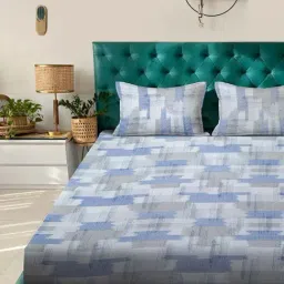 Klotthe Blue & Grey 400 TC Cotton Double Book Fold Bedsheet with 2 Pillow Covers image 2