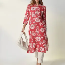 showoffff SHOWOFF Red & White Floral Print Kurta image 1