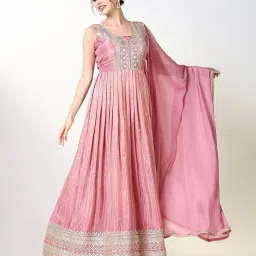 showoffff SHOWOFF Pink Embroidered Sleeveless Kurta with Dupatta image 1