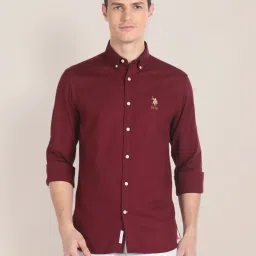 U.S. Polo Assn. Maroon Regular Fit Cotton Shirt image 1