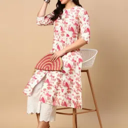 showoffff SHOWOFF White & Pink Printed Kurta image 1