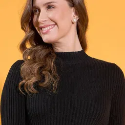 98 Degree North Black Acrylic Self Regular Fit Sweater image 1