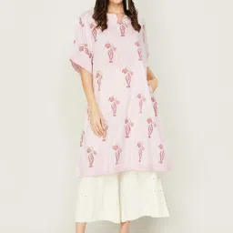 Melange by Lifestyle Pink Cotton Printed A Line Kurta image 1
