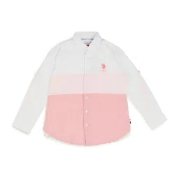 u.s. polo assn. US Polo Kids Boys Pink Cotton Color Block Shirt image 1