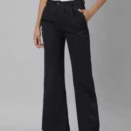 showoffff SHOWOFF Navy Flared Fit Mid Rise Trousers image 1
