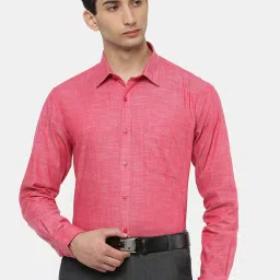 Ramraj Mid Red Cotton Slim Fit Self Pattern Shirt image 1