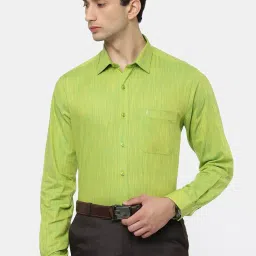 Ramraj Bright Green Cotton Slim Fit Self Pattern Shirt image 1