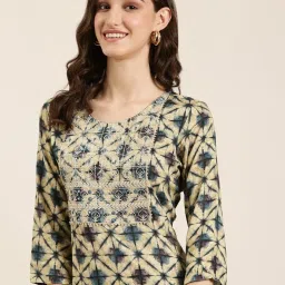 showoffff SHOWOFF Beige Cotton Printed Kurta image 1