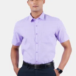 Ramraj Purple Cotton Regular Fit Self Pattern Shirt image 1