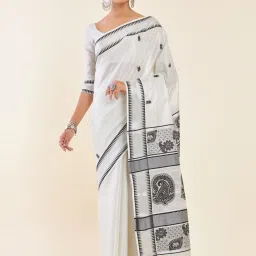 Soch Silver Cotton Woven Saree With Unstitched Blouse image 1