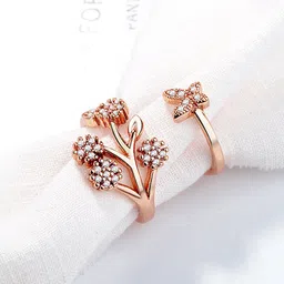 Jewels Galaxy Rose Gold- Plated American Diamond-Studded Adjustable Finger Ring-image-65