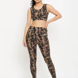 Clovia Green Camo Print Sports Bra With Active Tights image 1