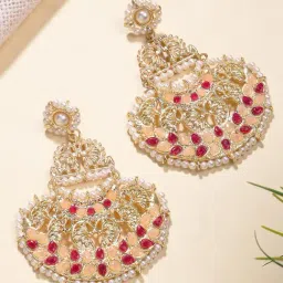 Karatcart Gold-Tone Plated Red & Peach Earrings for Women-image-49