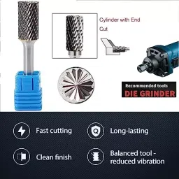 MECRAAF Double Cut Rotary Burr Cutter Cylindrical Type Super Grade Carbide 6 mm Shank Dia., BC-CE4D image 3