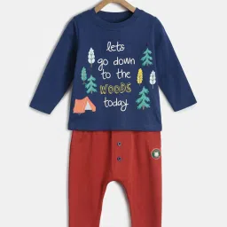 MINIKLUB Kids Navy & Rust Printed Full Sleeves T-Shirt with Pants image 1