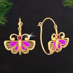 P.C. Chandra Jewellers 14KT Yellow Gold Huggie Earrings With Butterfly Design And Purple, Red Stone-picture-185