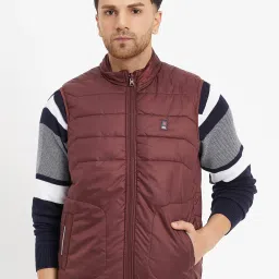 Duke Wine Red & Blue Slim Fit Quilted Reversible Jacket image 1