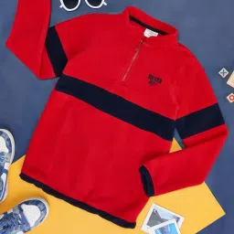 Pantaloons Junior Kids Red Color Block Full Sleeves Sweatshirt image 1