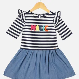 Allen Solly Junior Blue & White Striped Dress image 1