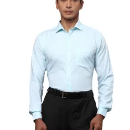 Park Avenue Light Blue Slim Fit Self Design Cotton Shirt image 1