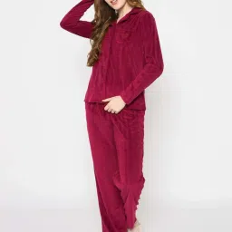 madame m secret MSECRET Maroon Stripes Pyjama Set image 1