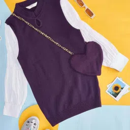 Pantaloons Junior Kids Green & White Regular Fit Full Sleeves Sweater image 1