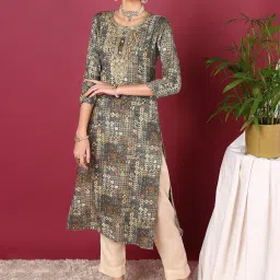 Vaamsi Dark Blue Printed Straight Kurta image 1