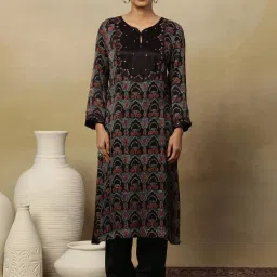 Folksong by W Black Printed Straight Kurta image 1