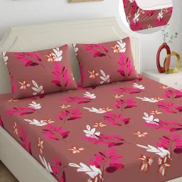 Dreamscape Brown Cotton Floral Bed Sheets Sets image 1