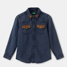 United Colors of Benetton Kids Blue Cotton Regular Fit Full Sleeves Shirt image 1