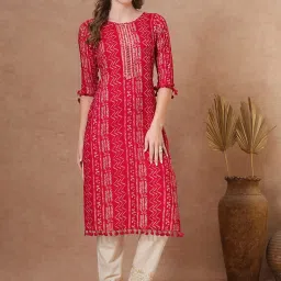 Fashor Red Regular Fit Printed Kurta image 1