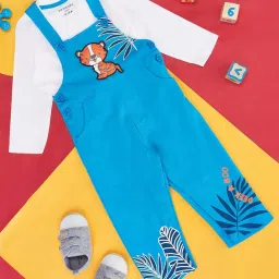 Pantaloons Baby Kids Blue & White Cotton Printed Full Sleeves Dungaree Set image 1