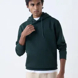 WES Casuals by Westside Green Solid Relaxed-Fit Cotton-Blend Hoodie-image-80