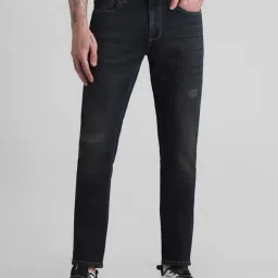 Jack & Jones Dark Blue Denim Cotton Slim Fit Distressed Jeans image 1