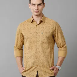 CAVALLO by Linen Club Yellow Slim Fit Printed Cotton Linen Shirt image 1