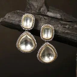 Priyaasi Gold-Plated Kundan and American Diamond Studded Drop Earrings image 1