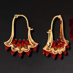 P.C. Chandra Jewellers 18KT Yellow Gold Earrings With Floral Designs And Red Stones-picture-31