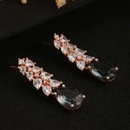 Aatmana Rose Gold-Plated & Grey AD-Studded Handcrafted Teardrop Earrings for Women image 1