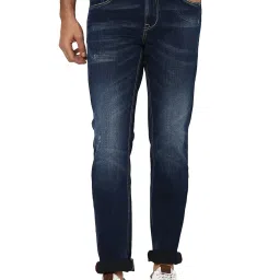 Mufti Dark Indigo Super Slim Fit Lightly Washed Distressed Jeans image 1