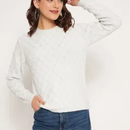 MADAME Off-White Self Pattern Sweater image 1