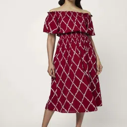 Honey by Pantaloons Maroon Printed A-Line Dress image 1